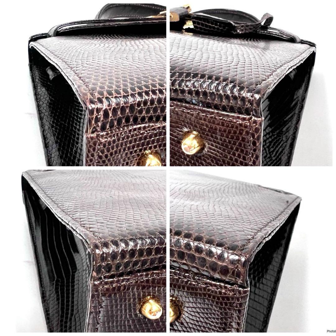 【美品】Lizard skin リザード 蜥蜴革/ブラウン系色/ハンドバッグ