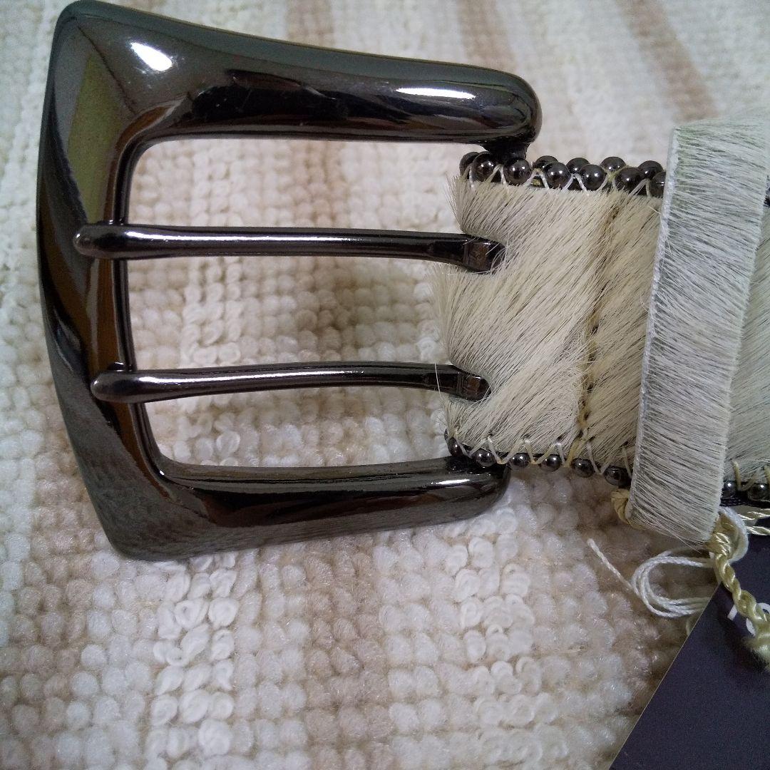 希少 新品未使用 馬革 ハラコ スタッズ ベルト ホワイト 白 レザー 本革