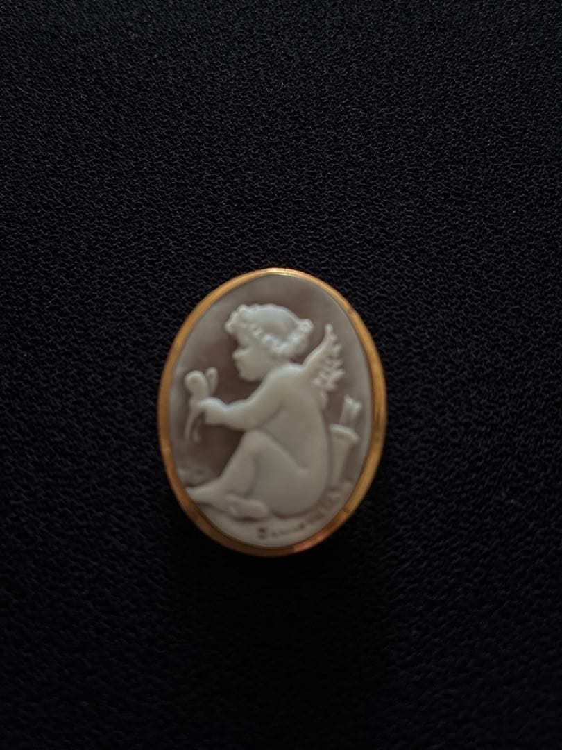 【750刻印】K18 天使 シェルカメオ ブローチペンダント18金枠アンティーク