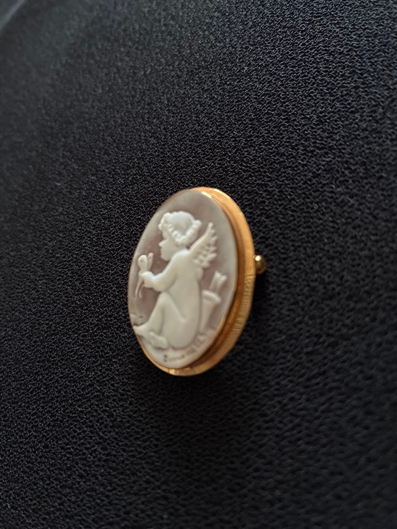 【750刻印】K18 天使 シェルカメオ ブローチペンダント18金枠アンティーク
