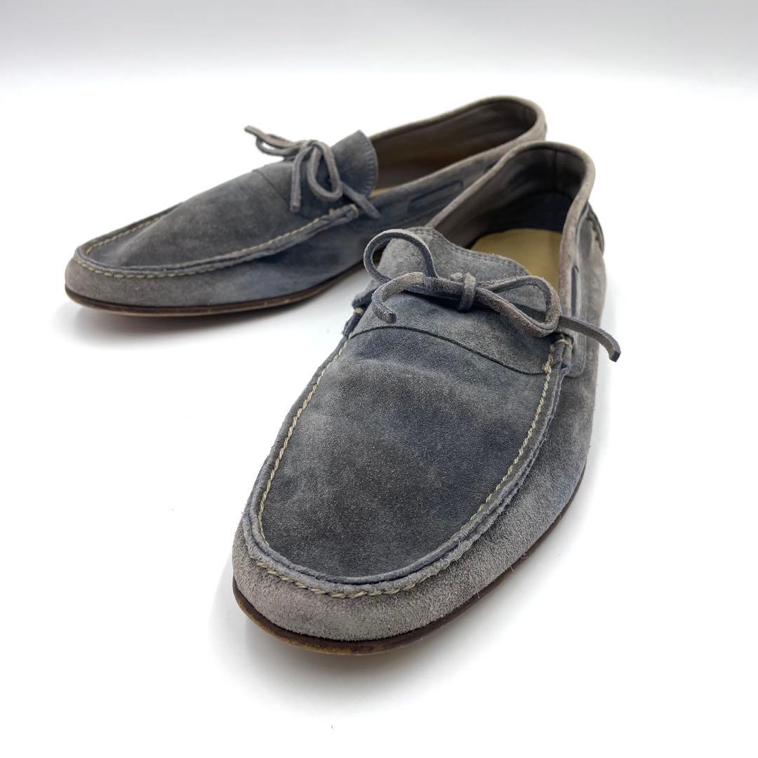 【美品】HERMES スウェード　モカシン　ドライビングシューズ　グレー26cm