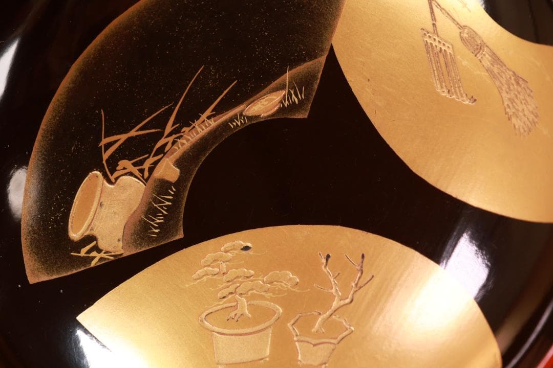 時代輪島塗　扇面絵違金蒔絵　吸物椀　５客　木製　図替　絵違 BJ055