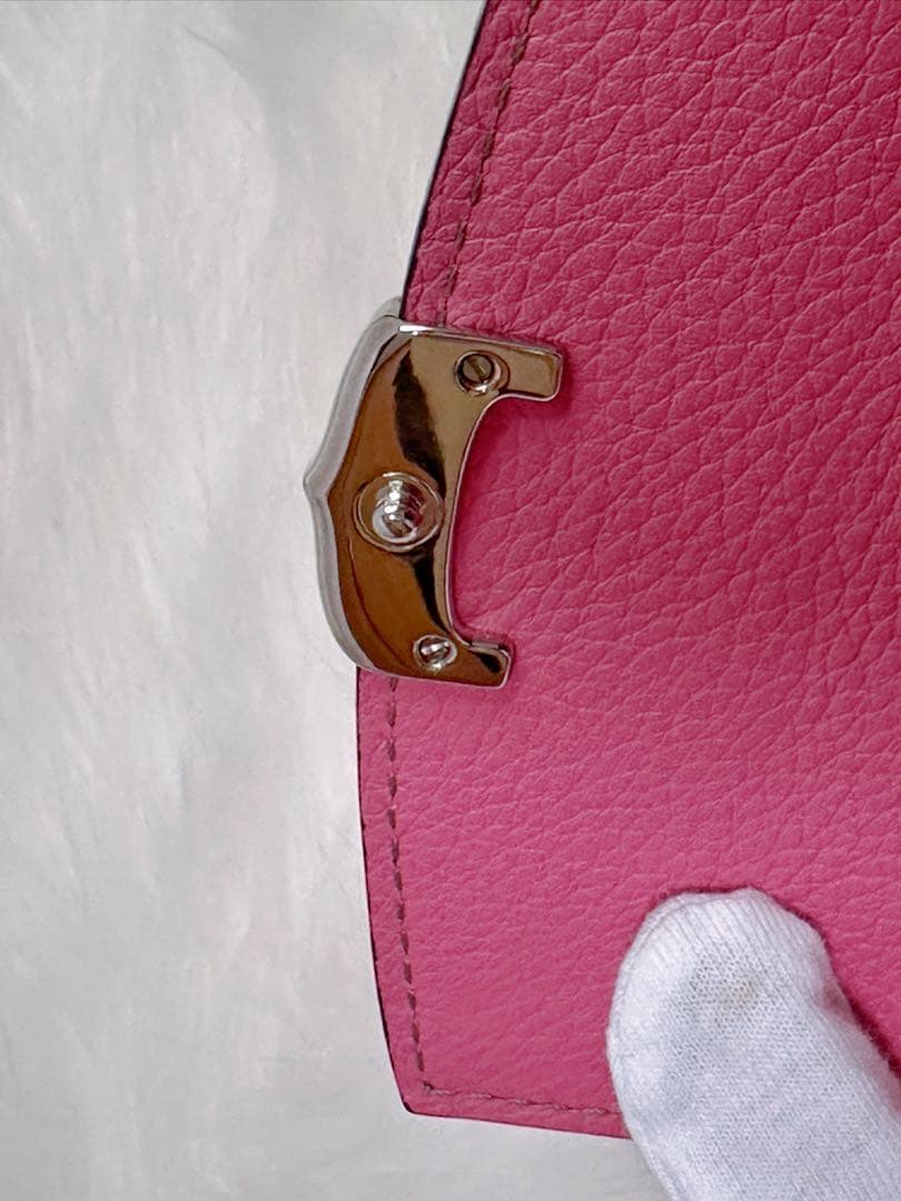 【美品】カルティエ Cドゥ 名刺入れ フラップ式　ピンク