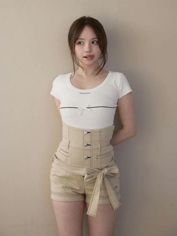 【タグ付き新品】andmary Highwaist ribbon pants M