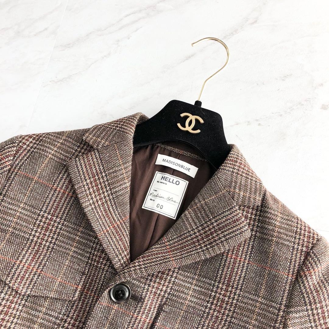 未使用級❤️22AW マディソンブルー テーラードジャケット　チェック　ブラウン