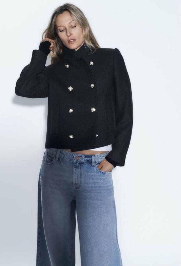 新品 ZARA ハイネック ショート ダブルブレストコート M ラスト1点♪
