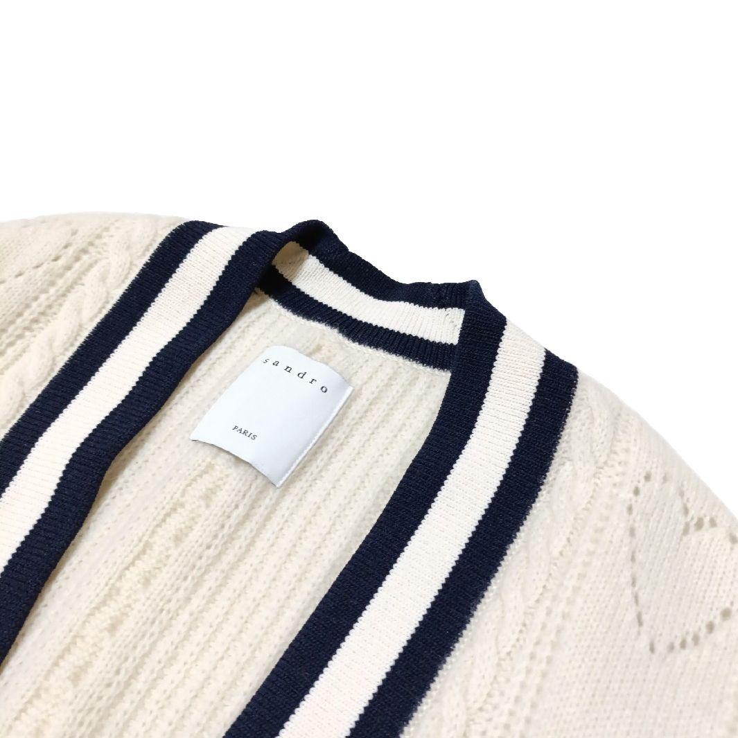 サンドロ　ウールパンチングロゴカーディガン 　金ボタン　ニット　バイカラー