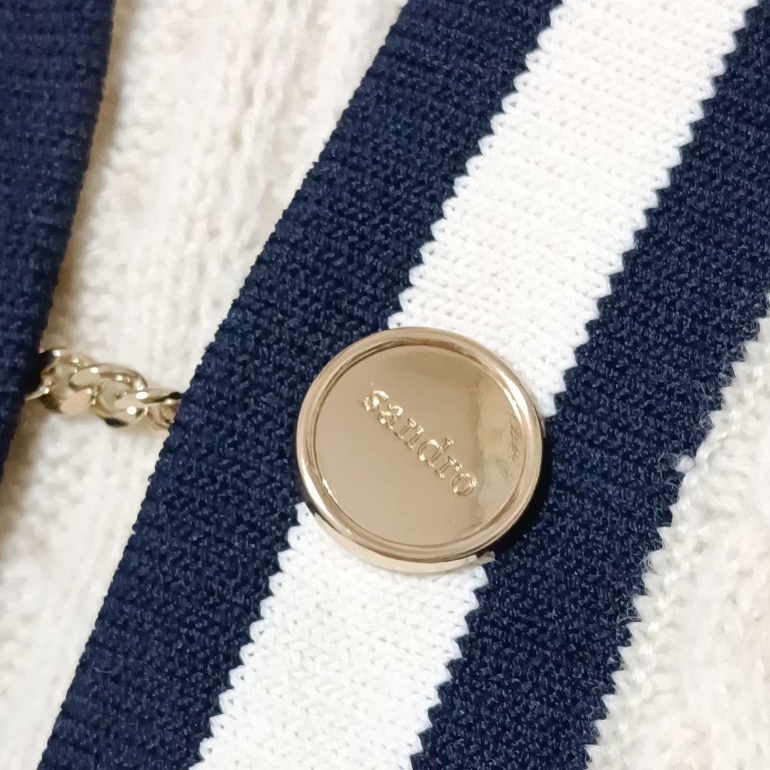 サンドロ　ウールパンチングロゴカーディガン 　金ボタン　ニット　バイカラー