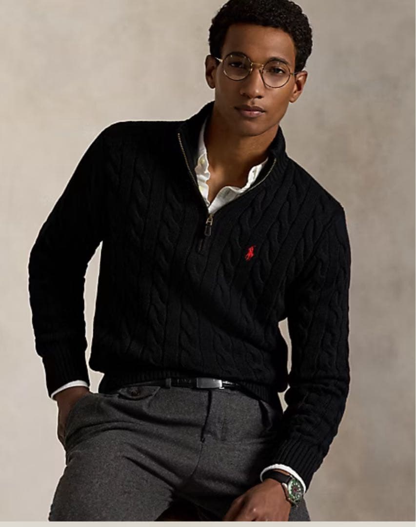 極美品　POLO RALPH LAUREN ケーブル　ニット ハーフジップ　黒