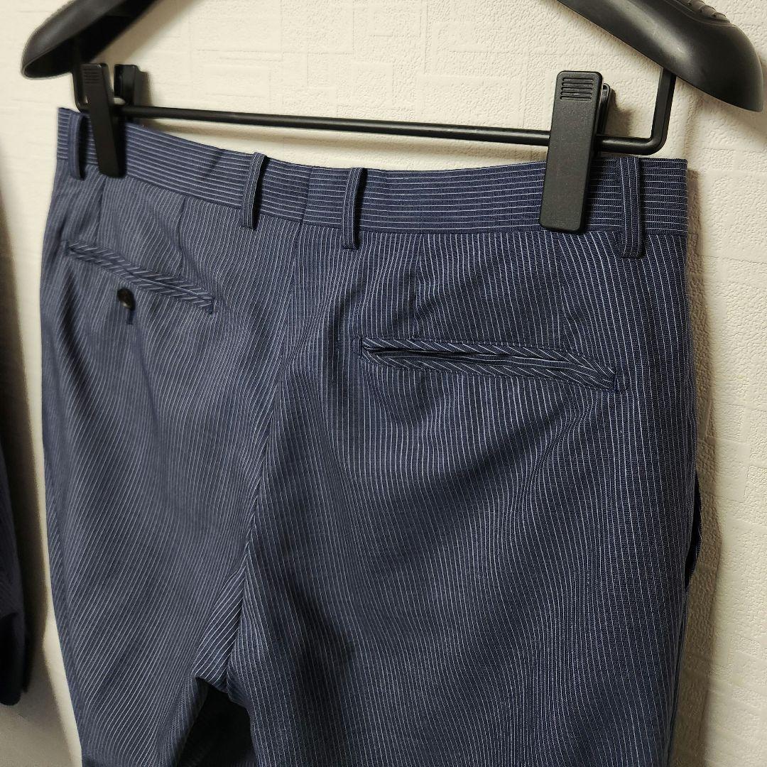 スーツセレクト　メンズ　スーツ　濃紺　ストライプ　ウール　イタリア生地
