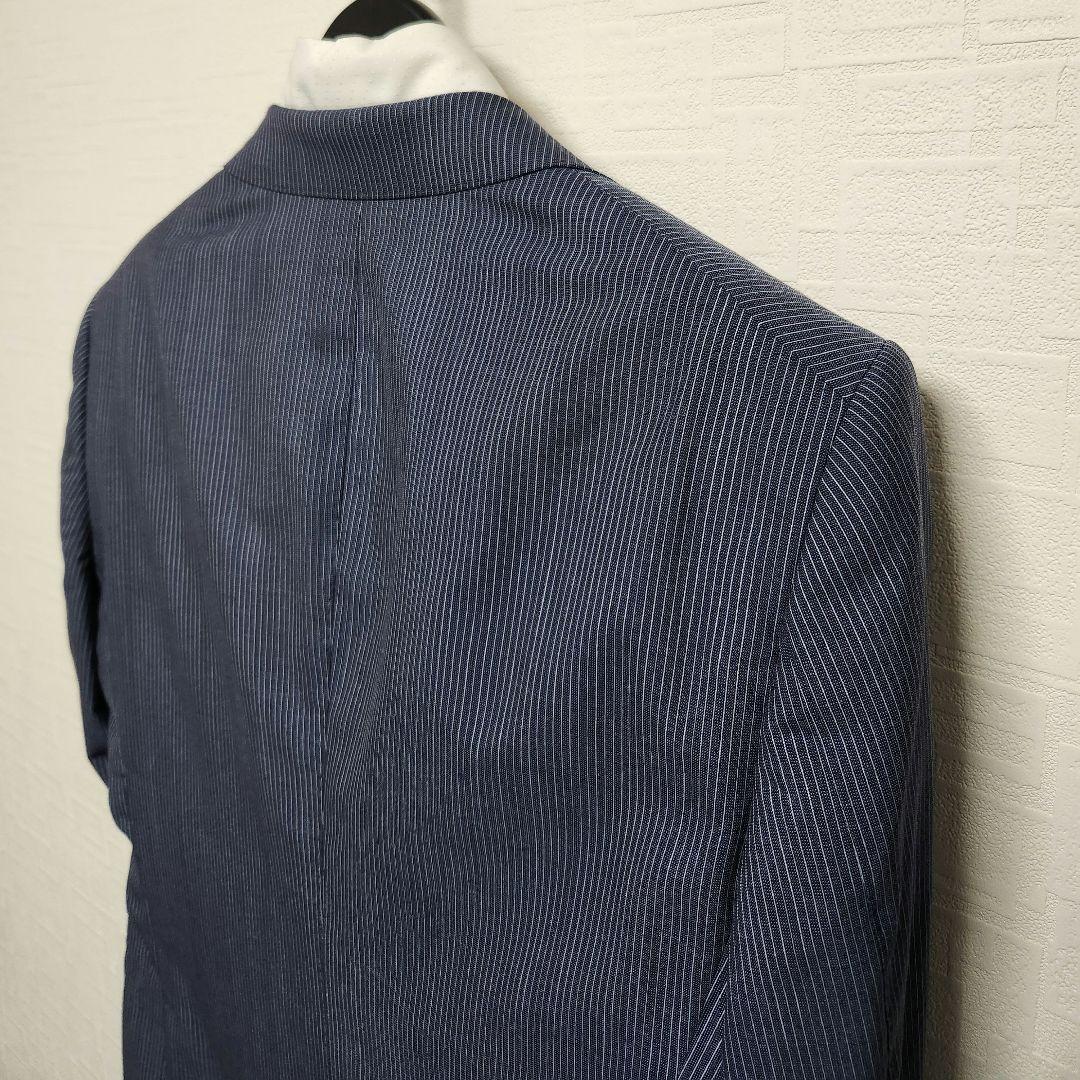 スーツセレクト　メンズ　スーツ　濃紺　ストライプ　ウール　イタリア生地