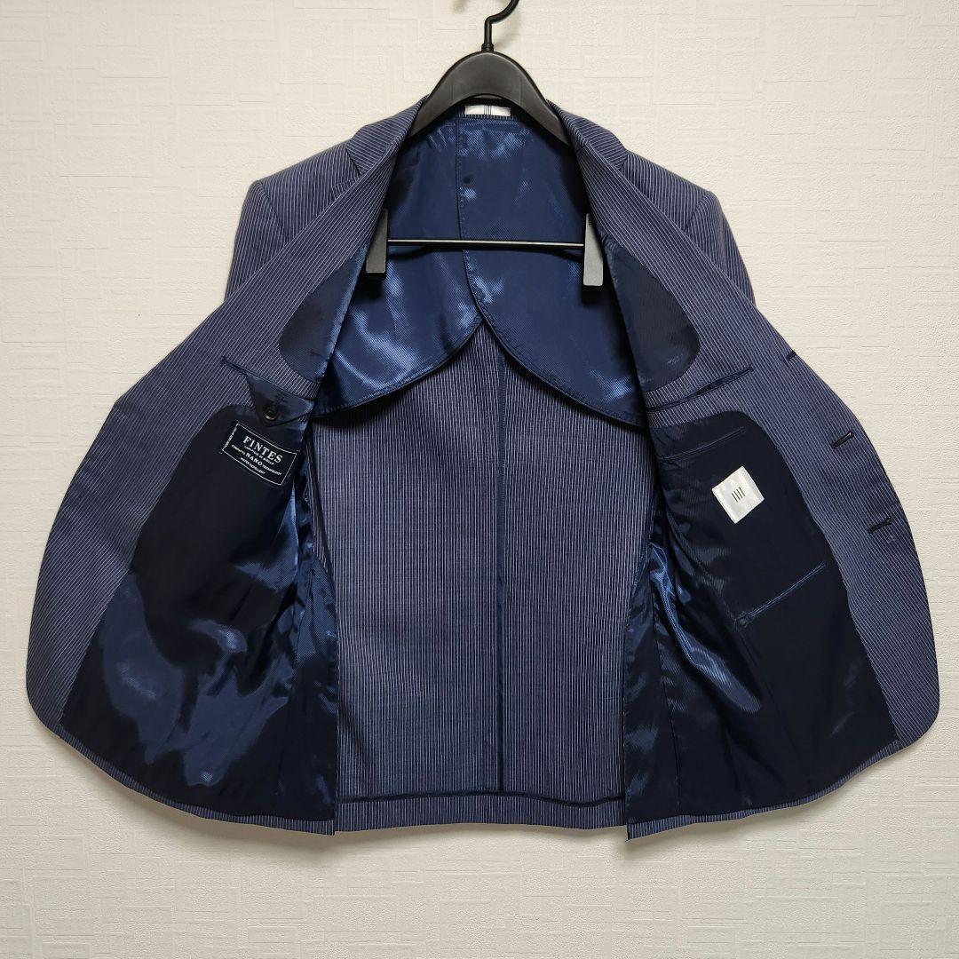 スーツセレクト　メンズ　スーツ　濃紺　ストライプ　ウール　イタリア生地