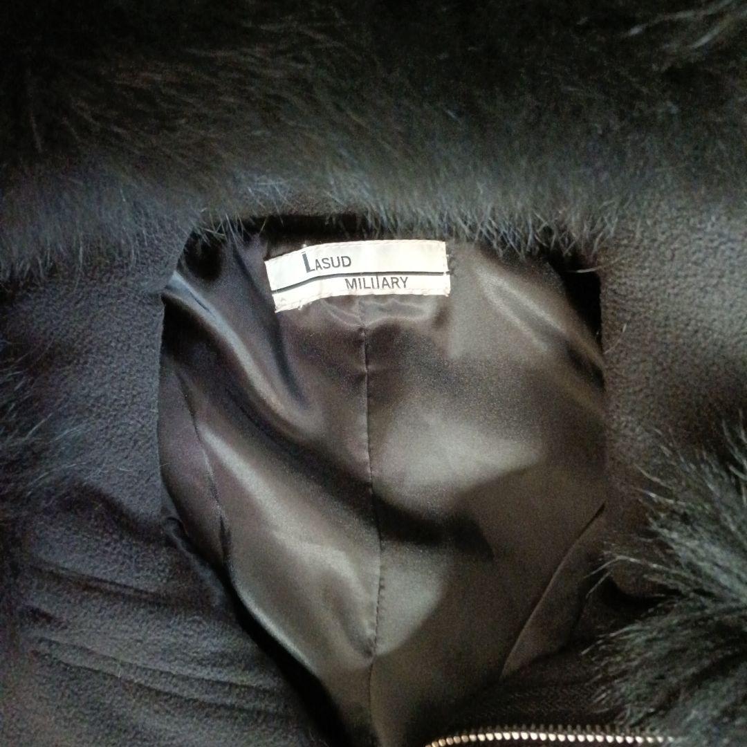 LASUD MILITARY ラシュッド ファーフーデッドボアコートBLACK❦