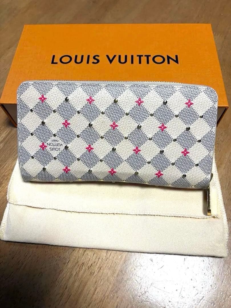 ルイ ヴィトン ダミエアズール ジッピーウォレット スタッズ長財布　希少モデル