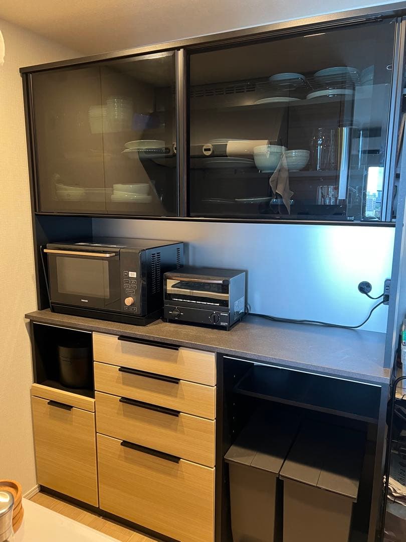 【最終価格】国産大川製　幅約160 食器棚 キッチンカウンター　カップボード