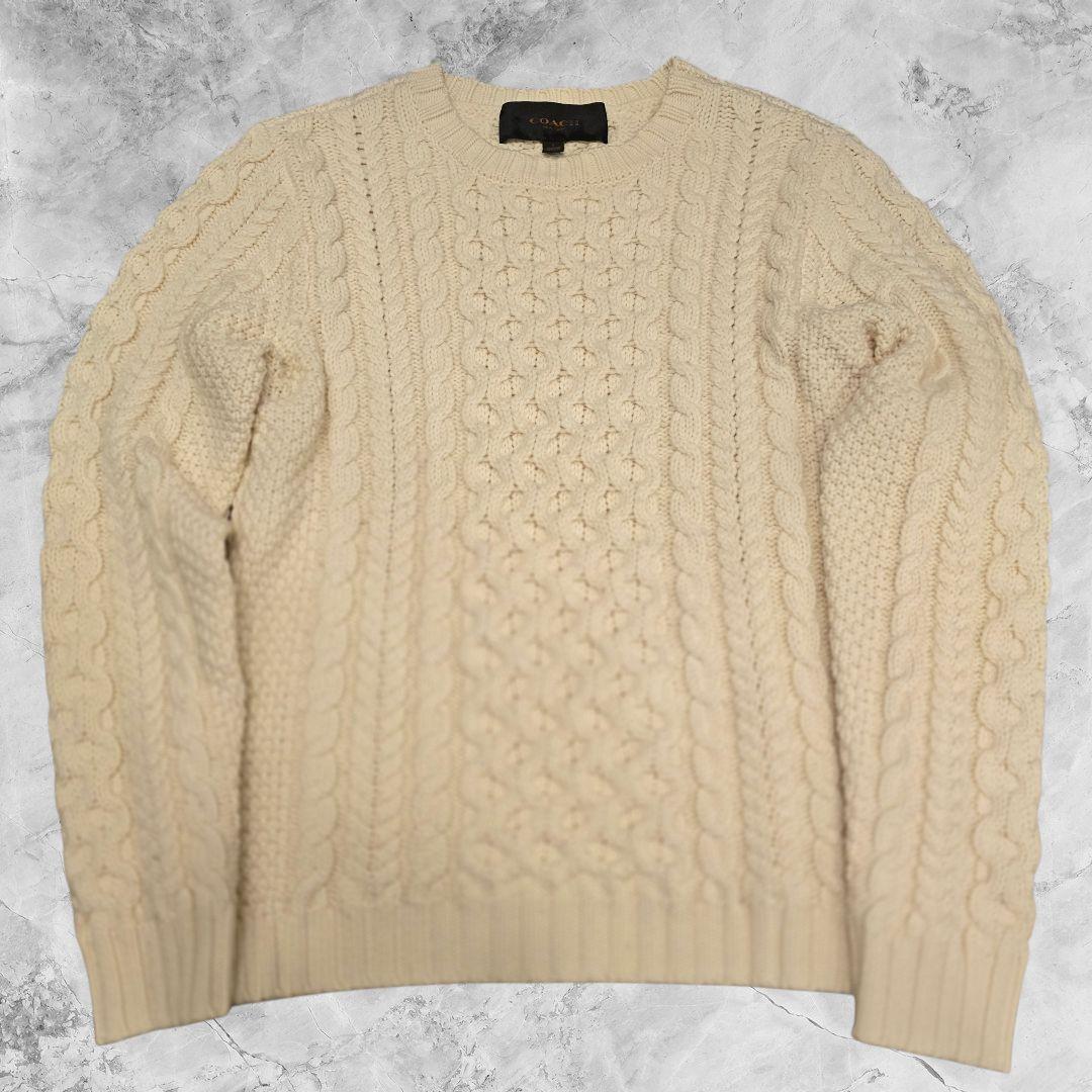 COACH フィッシャーマンニットケーブルニット 白 ウール S 極美品