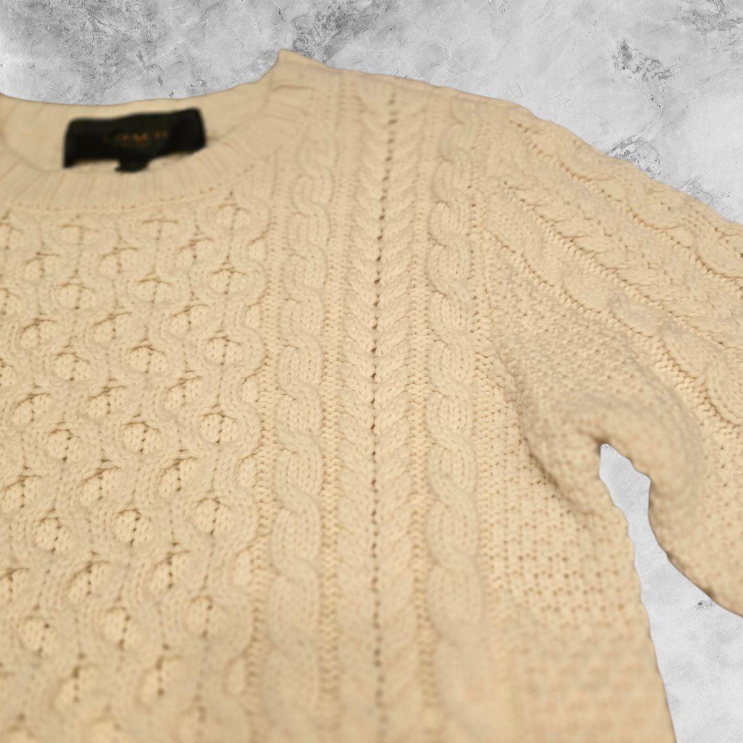 COACH フィッシャーマンニットケーブルニット 白 ウール S 極美品