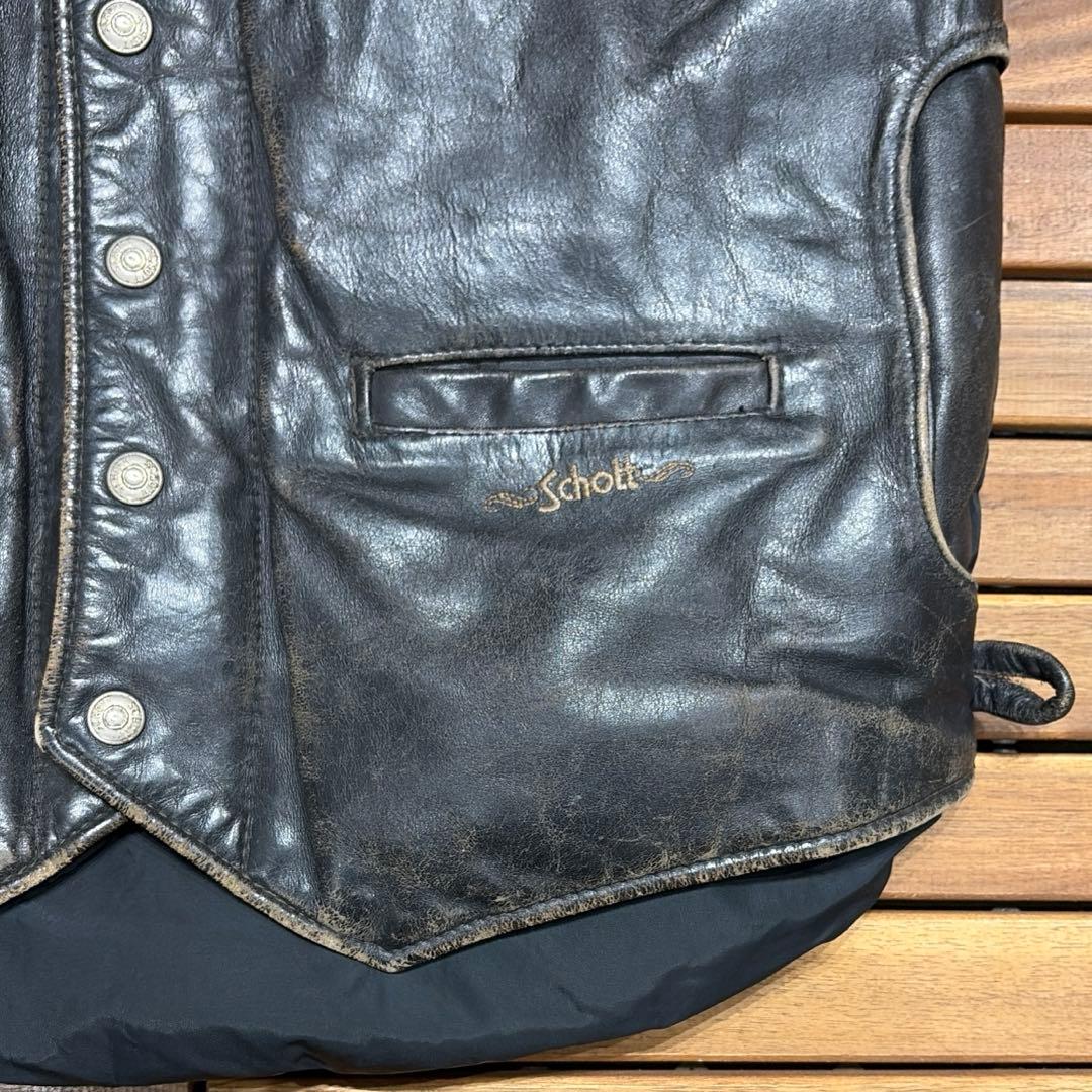 USA製 Schott ショット ダウン ベスト レザー☆