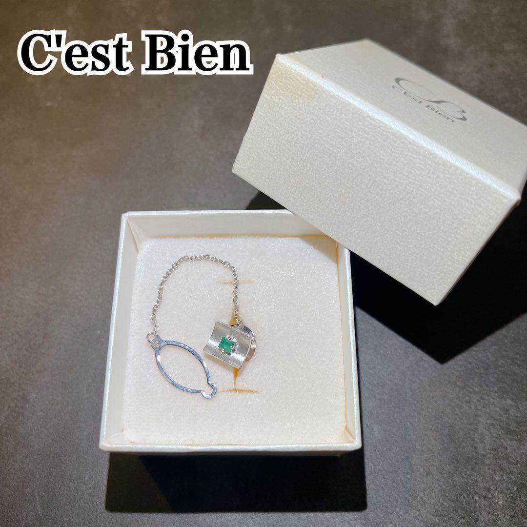 C'estBien ネクタイピン セビアン グリーン シルバー k14刻印あり