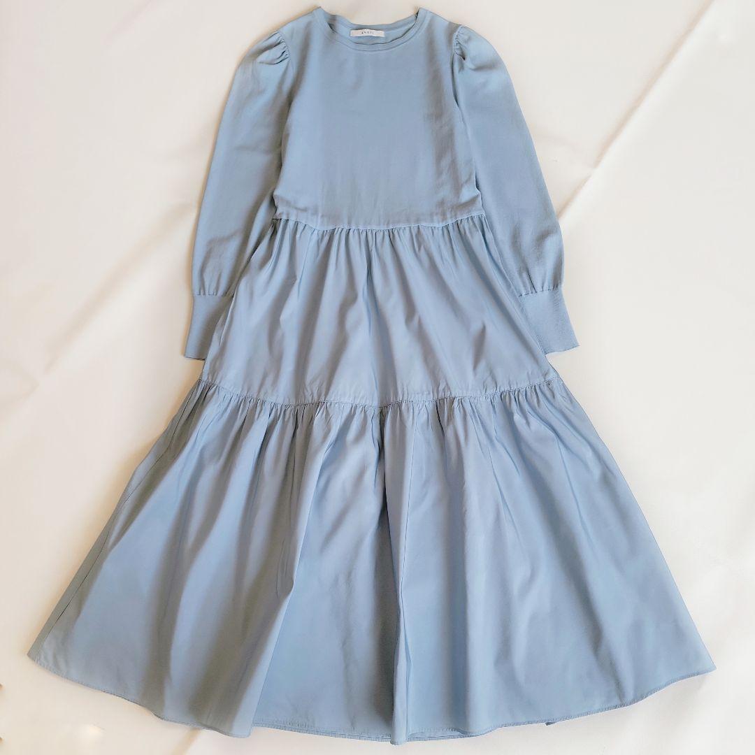 アナイ 24ss タフタドッキングティアードワンピース S 水色 洗える