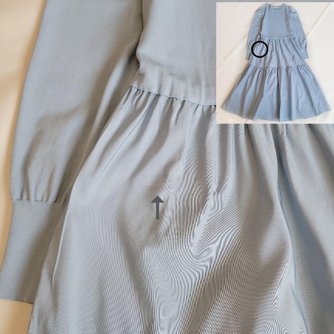 アナイ 24ss タフタドッキングティアードワンピース S 水色 洗える