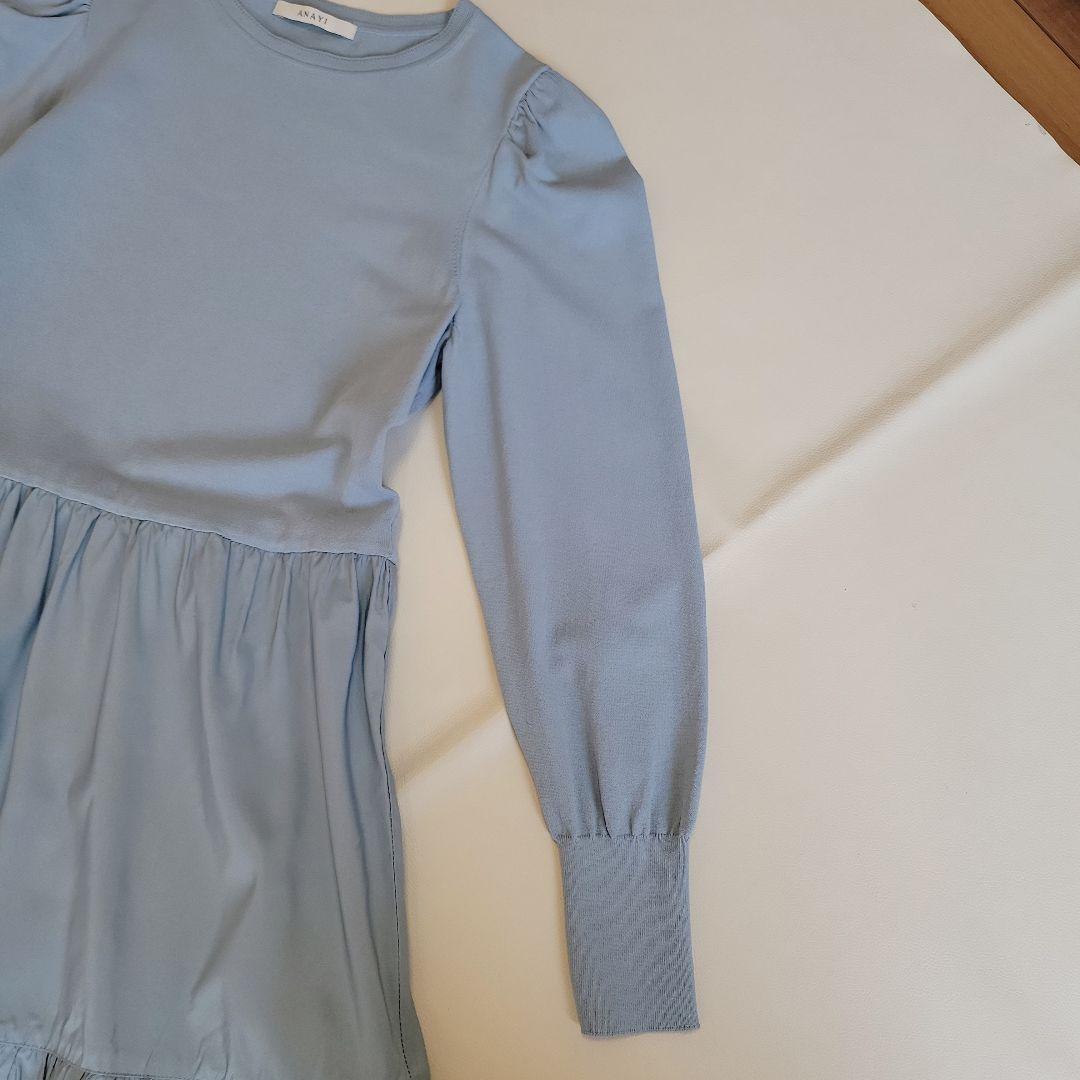 アナイ 24ss タフタドッキングティアードワンピース S 水色 洗える