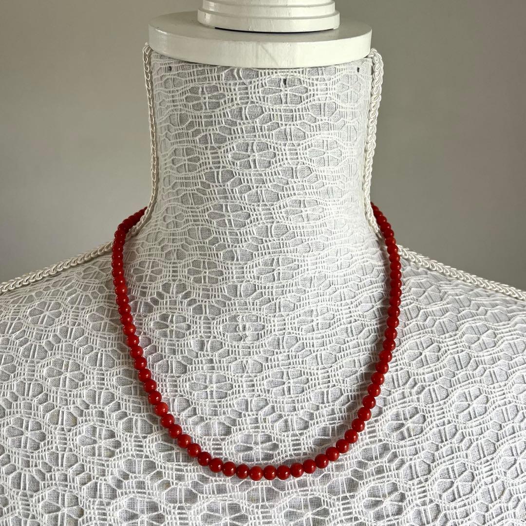 美品✨血赤珊瑚 5.0mm 丸玉 ネックレス＆イヤリング サンゴ