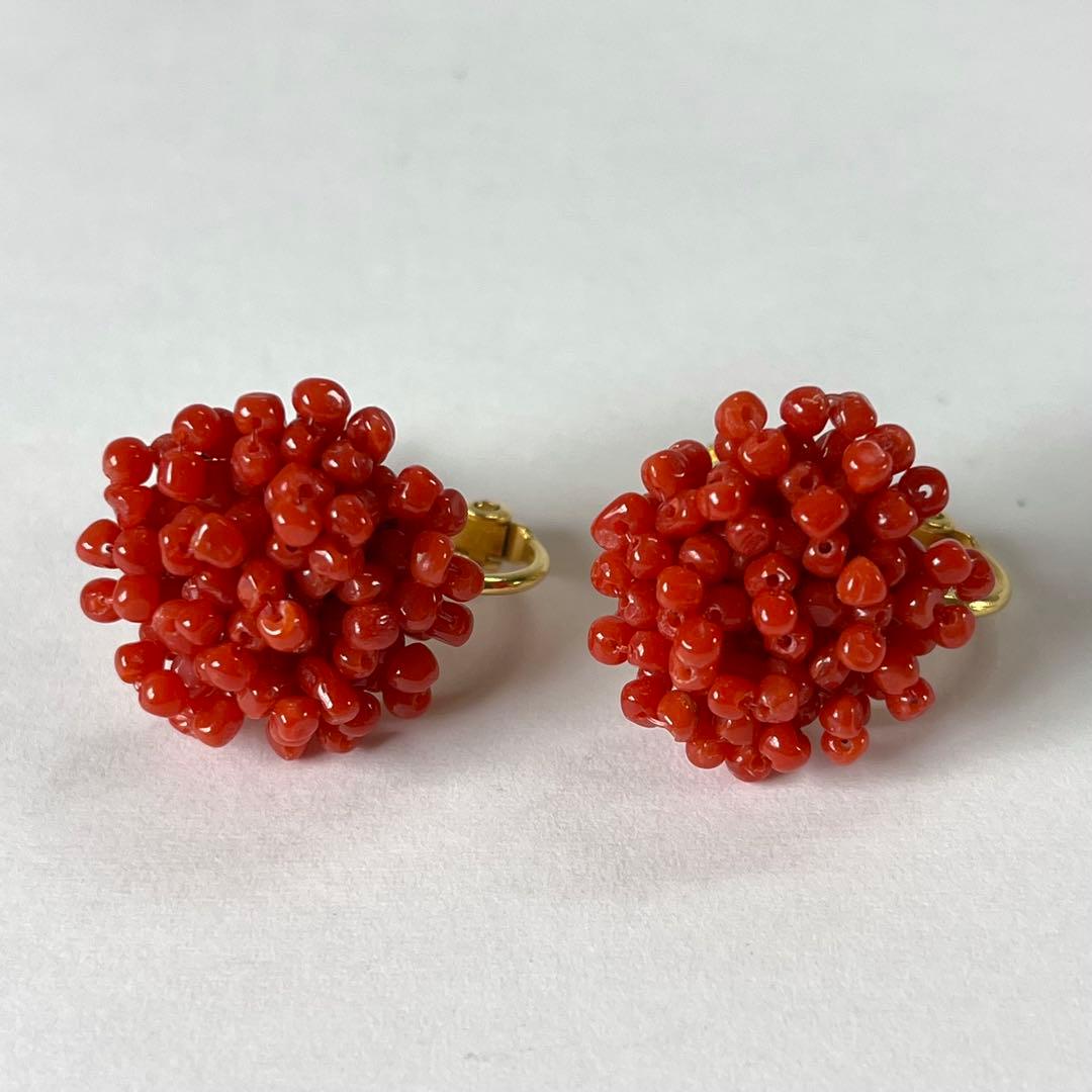 美品✨血赤珊瑚 5.0mm 丸玉 ネックレス＆イヤリング サンゴ