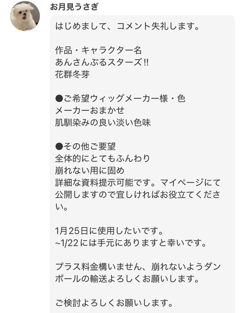 お月見うさぎ様 コスプレ ウィッグ オーダー 専用ページ