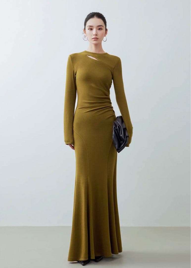 N FRAME エヌフレーム デコルテオープンニットマーメードワンピース