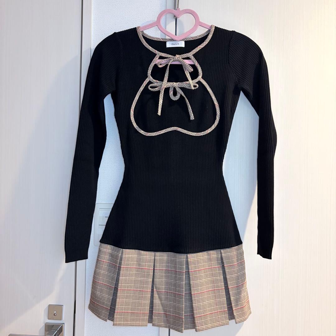 ♡ ダーリッチ Darich ♡ ポイントチェックニットミニワンピース