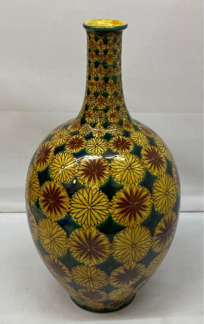 B20  長谷川紀代造「菊小紋  壷」九谷焼　北出塔二郎・徳田八十吉・浅蔵五十吉