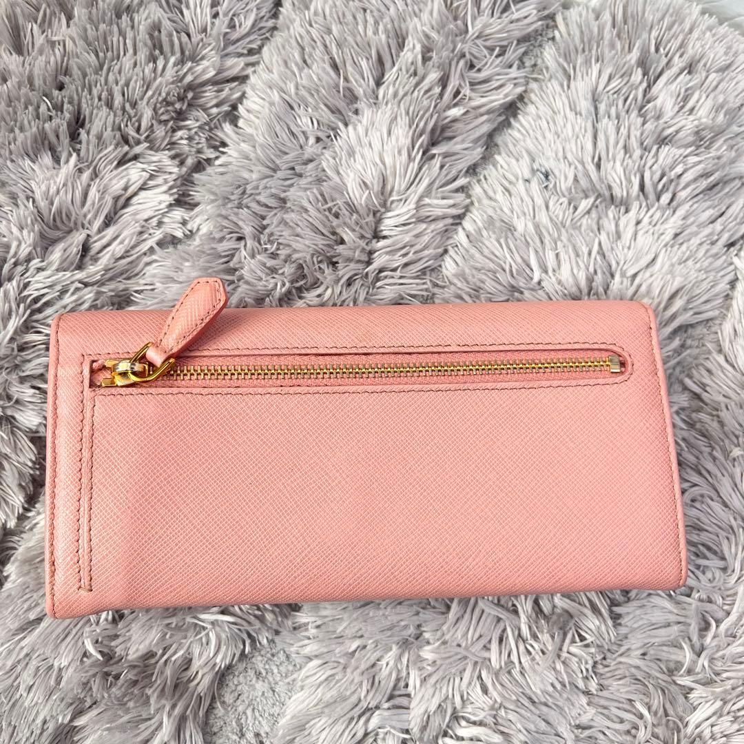 美品✨PRADA サフィアーノ　フィオッコ　リボン　メタルロゴ　長財布　ピンク