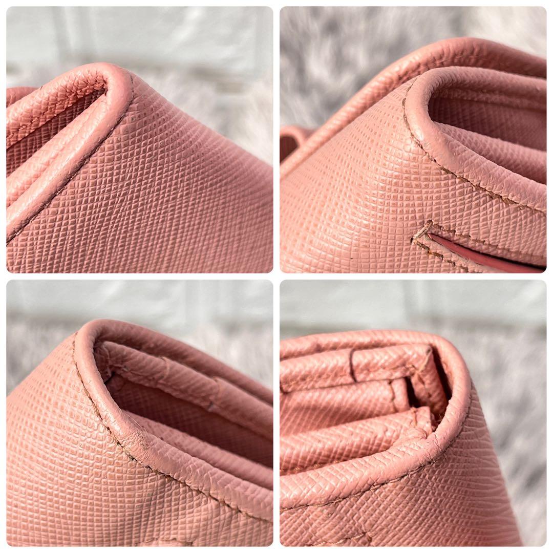 美品✨PRADA サフィアーノ　フィオッコ　リボン　メタルロゴ　長財布　ピンク