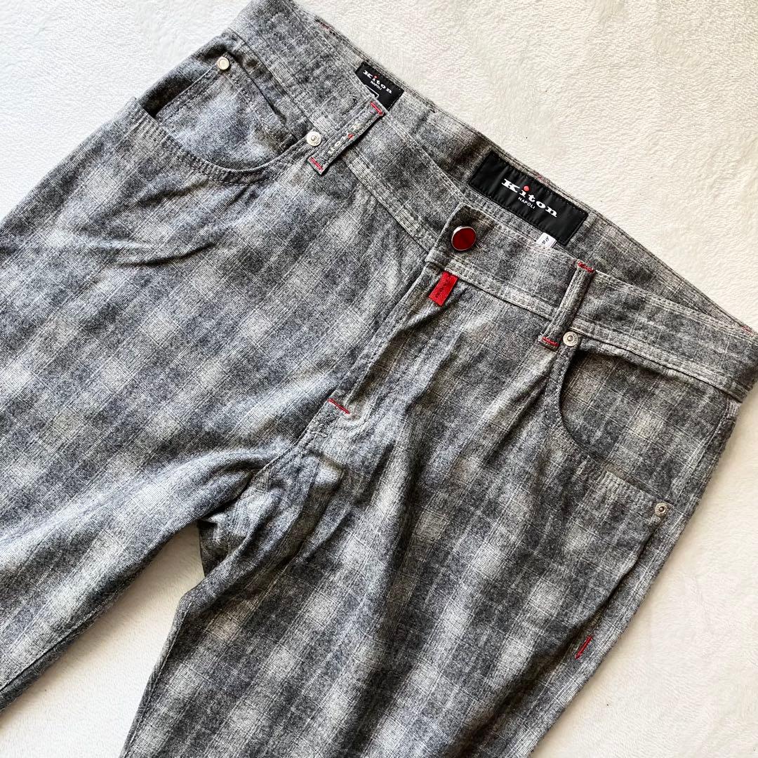 【極美品】Kiton キートン カシミヤ グレンチェック スラックス ロゴボタン