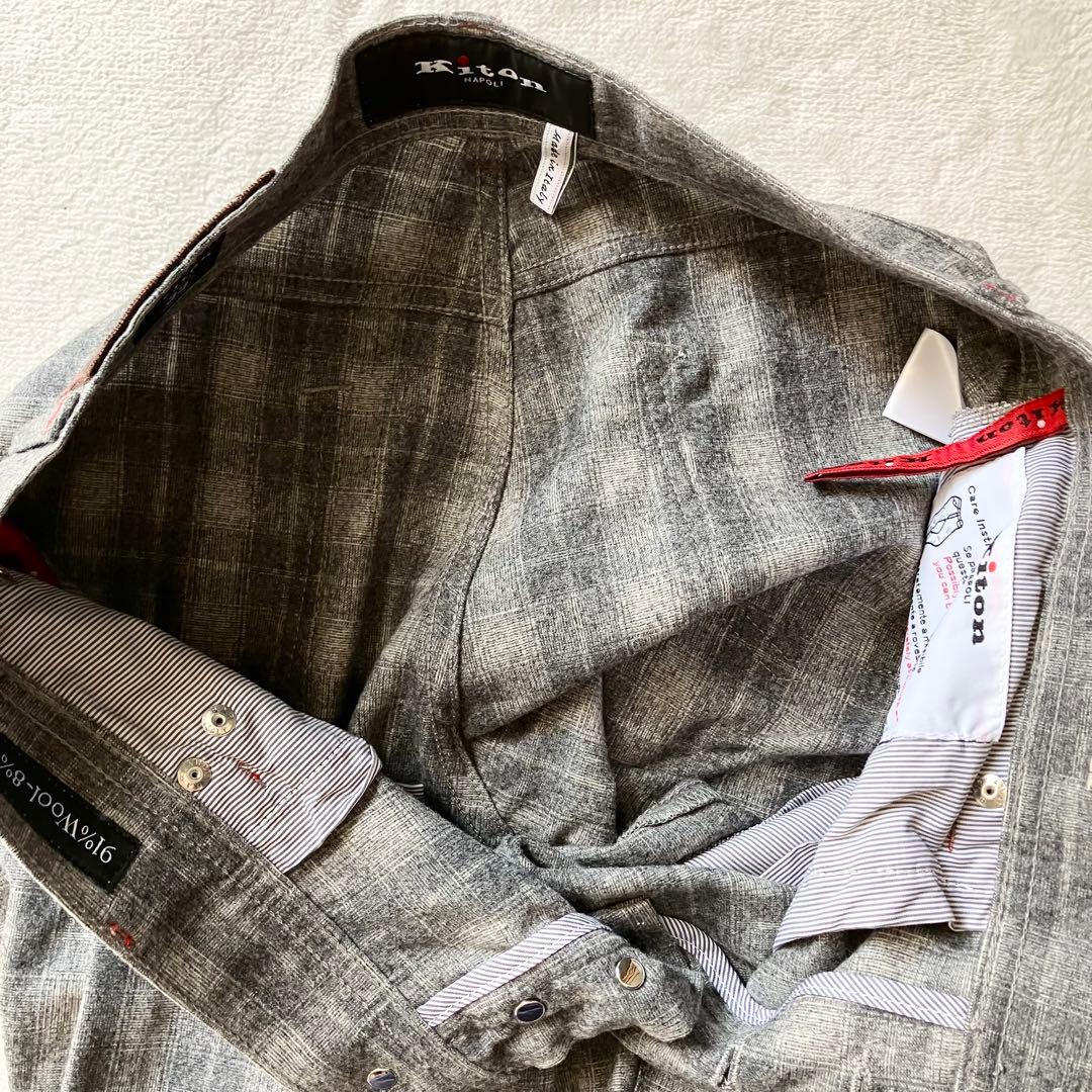 【極美品】Kiton キートン カシミヤ グレンチェック スラックス ロゴボタン