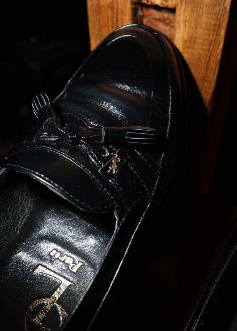 90's 【イヴ・サンローラン】　タッセルローファー 黒 #385 YSL