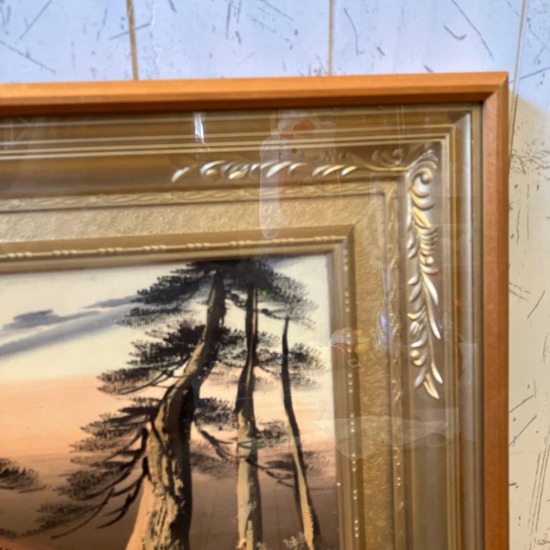 昭和レトロ 木製フレーム 赤富士 富士山 日本画 油絵 アート インテリア