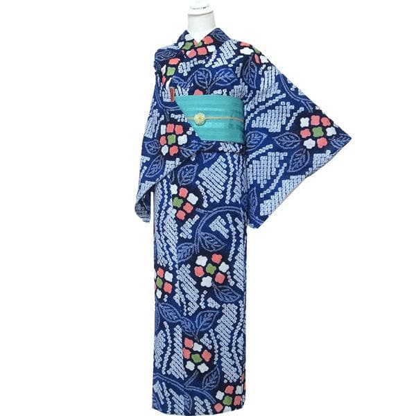 浴衣 本場有松鳴海絞り 単衣 夏物 木綿 綿 裄64.5 Ｍ 中古 sn1779