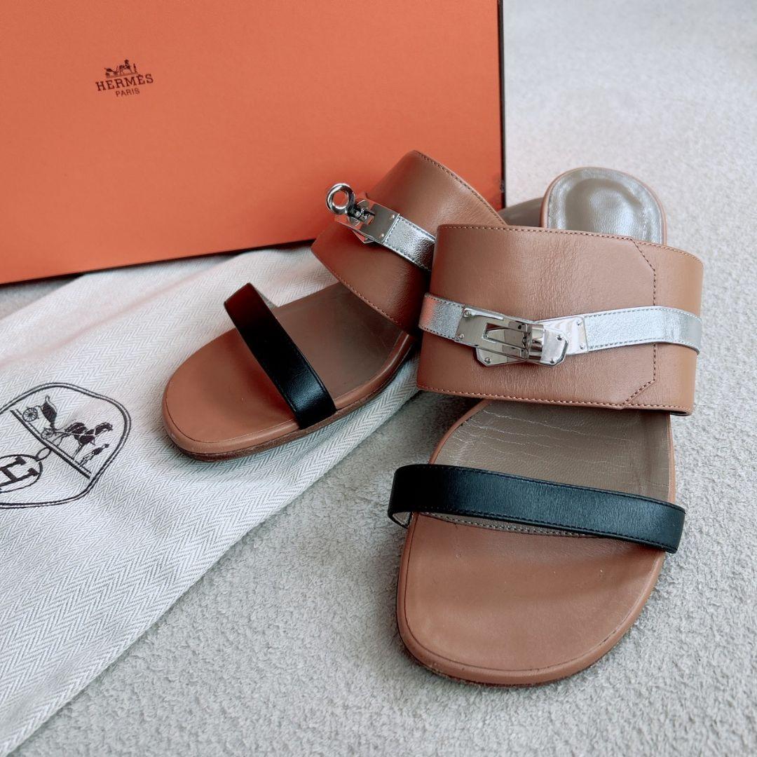 エルメス HERMES ケリーバッグルサンダル アヴェニュー ブラウン 23.5