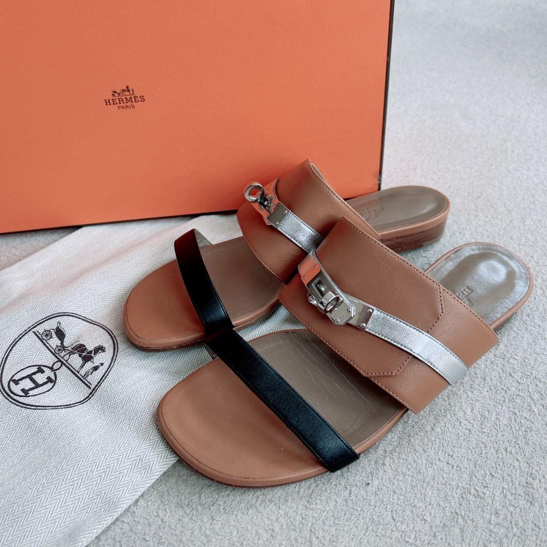 エルメス HERMES ケリーバッグルサンダル アヴェニュー ブラウン 23.5