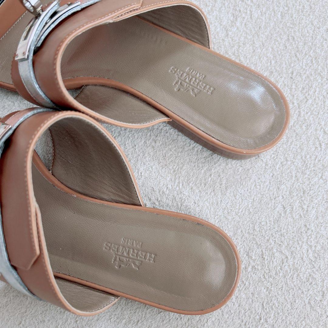 エルメス HERMES ケリーバッグルサンダル アヴェニュー ブラウン 23.5