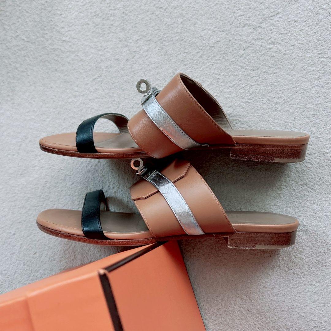 エルメス HERMES ケリーバッグルサンダル アヴェニュー ブラウン 23.5