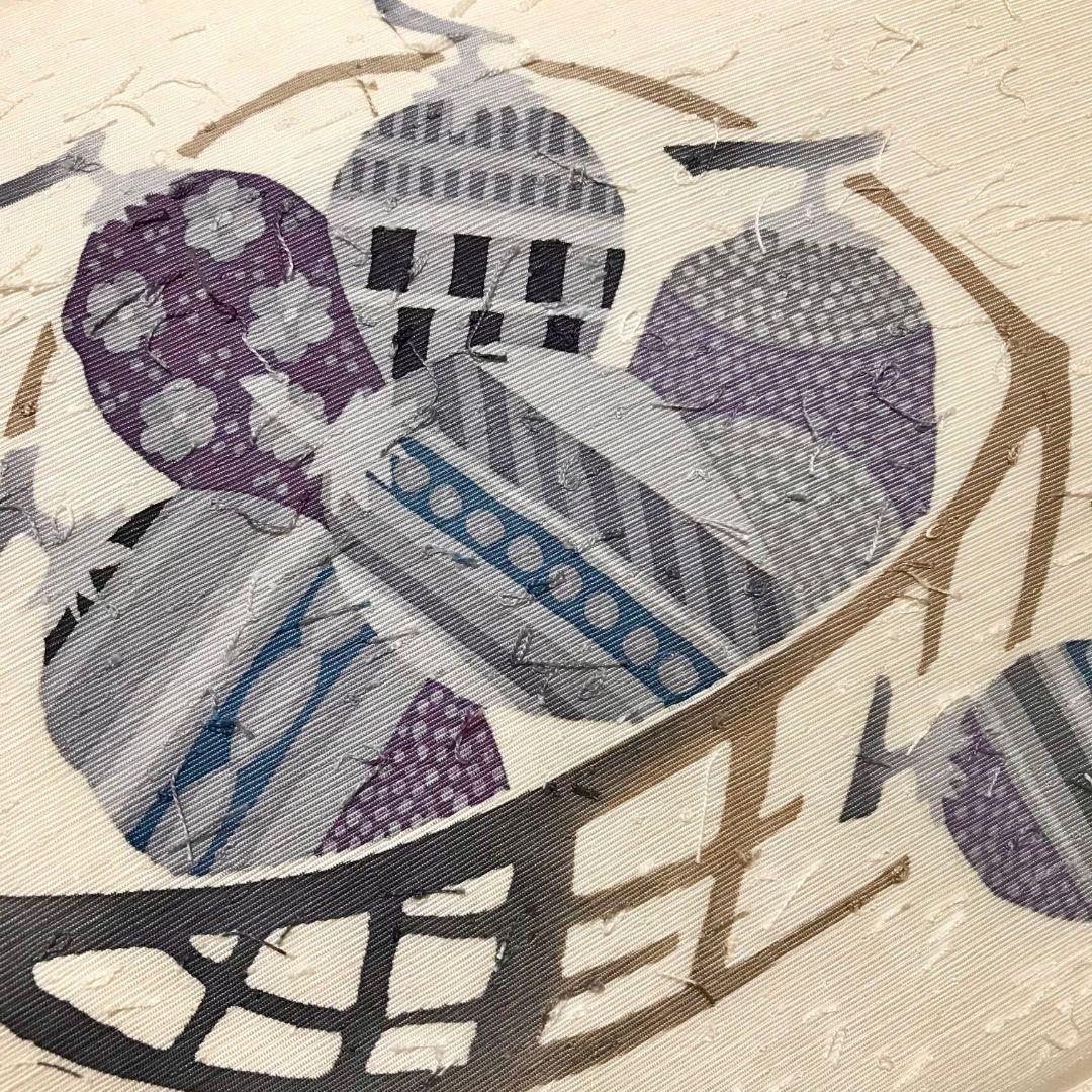 【名古屋帯】ひげ紬 作家物　実模様 カジュアル　白　ホワイト　アンティーク