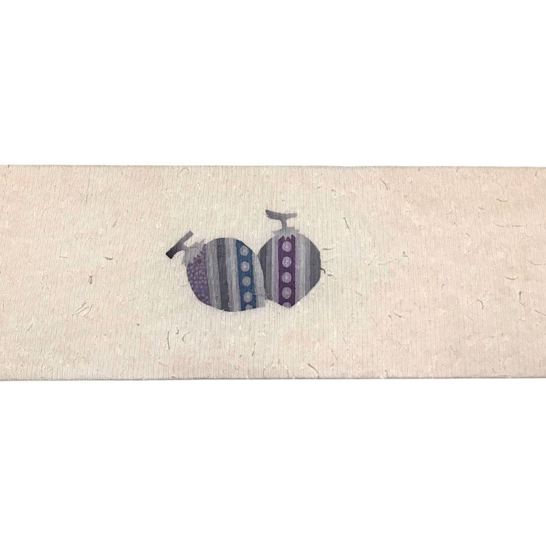 【名古屋帯】ひげ紬 作家物　実模様 カジュアル　白　ホワイト　アンティーク