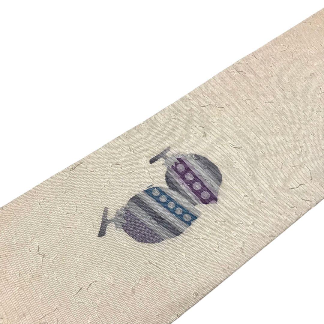 【名古屋帯】ひげ紬 作家物　実模様 カジュアル　白　ホワイト　アンティーク