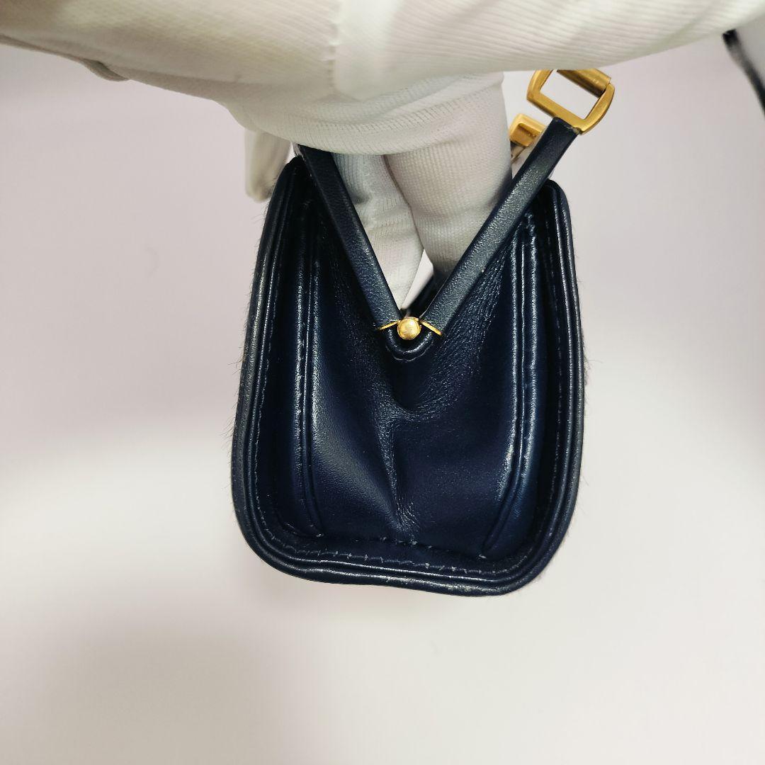 【希少　訳あり】GUCCI グッチ　ハラコ ミニ がま口　ポーチ　財布　ネイビー