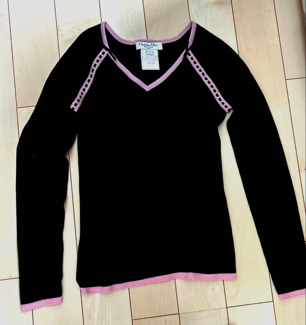 Christian Dior ニット36 黒／ピンク