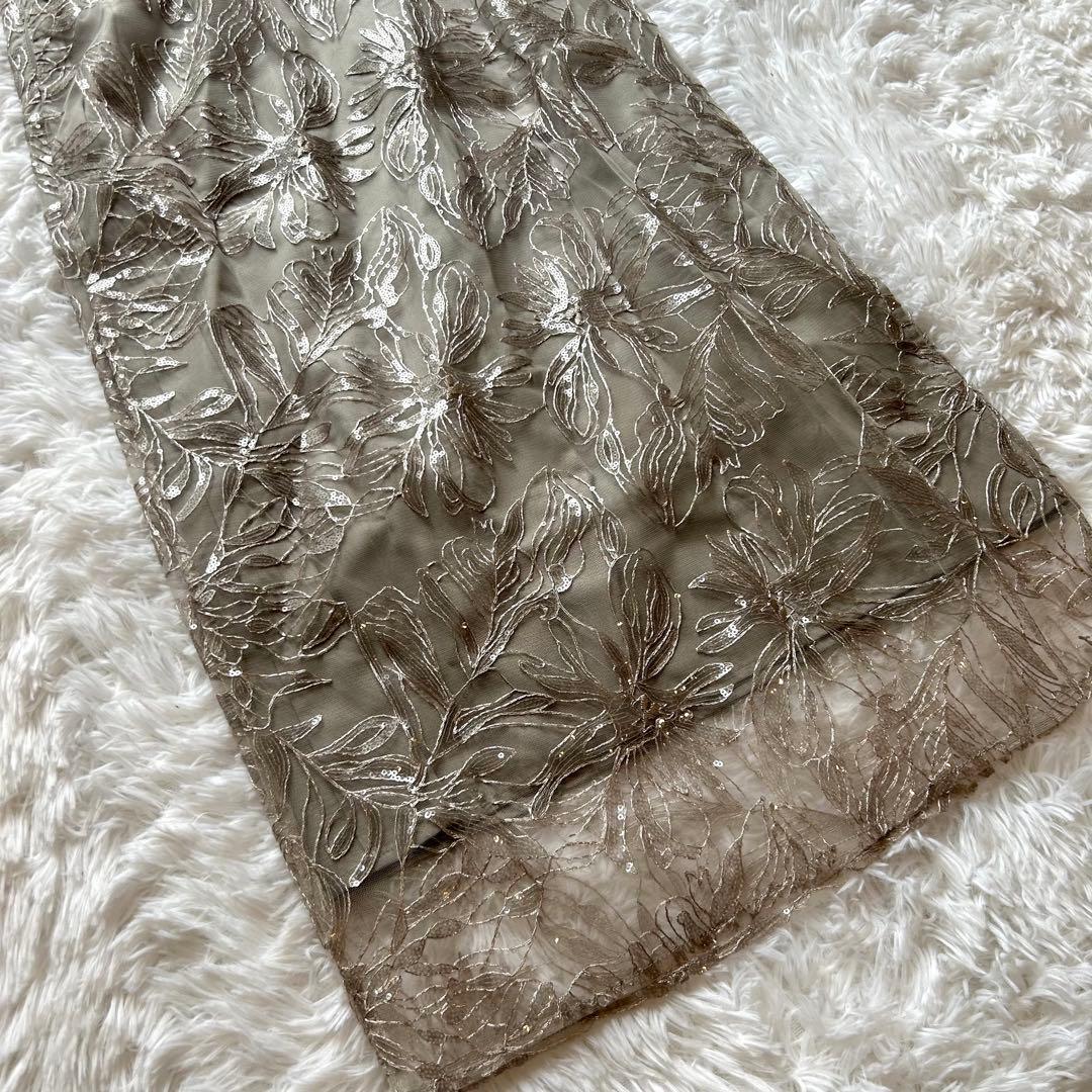 【新品タグ付✨️】LEJA フリルオフショルダースパンコールIラインドレスMグレー