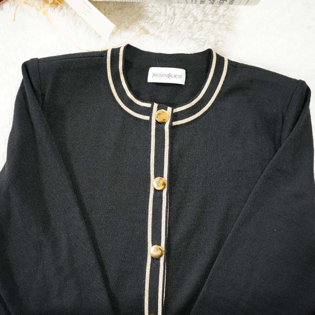 【美品】イヴサンローラン　金ボタンウールカーディガン　Mサイズ　ブラック